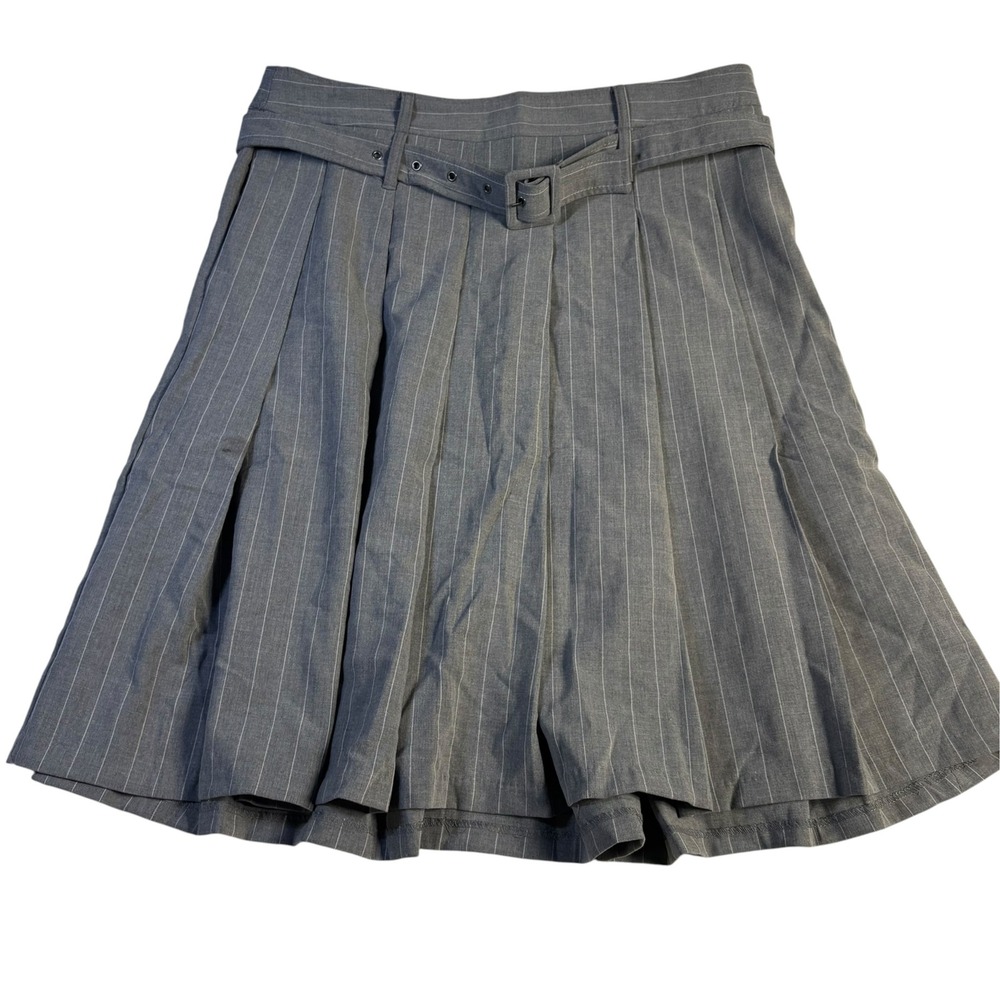 Scoop Womens Pinstripe Midi Pleat Skirt Heather Grey Belted Career Size 14 NEW